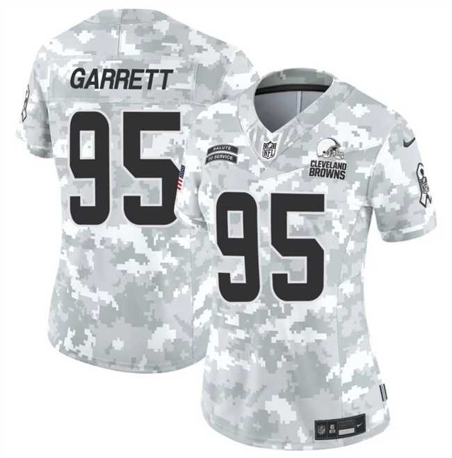 Women%27s Cleveland Browns #95 Myles Garrett 2024 F.U.S.E Arctic Camo Salute To Service Limited Stitched Jersey Dzhi